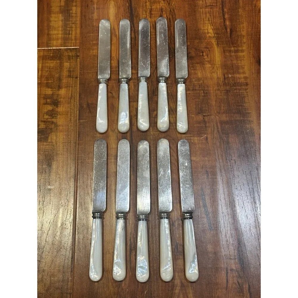 Set of (10) VTG Joseph Rodgers & Sons Cutlers Mother of Pearl Handle 8” Knives